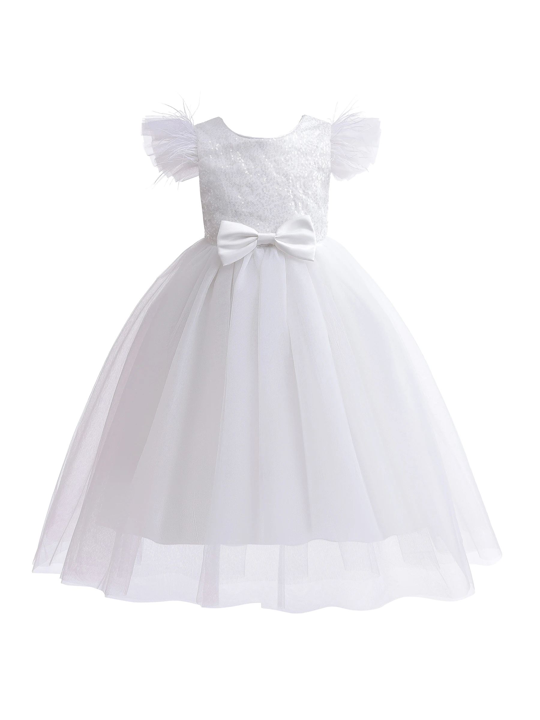 

3-12 Years Old Girl Wedding Dress Elegant Princess Party Dresses White Flower Girl Dress Kids Girls Birthday Performance Pageant