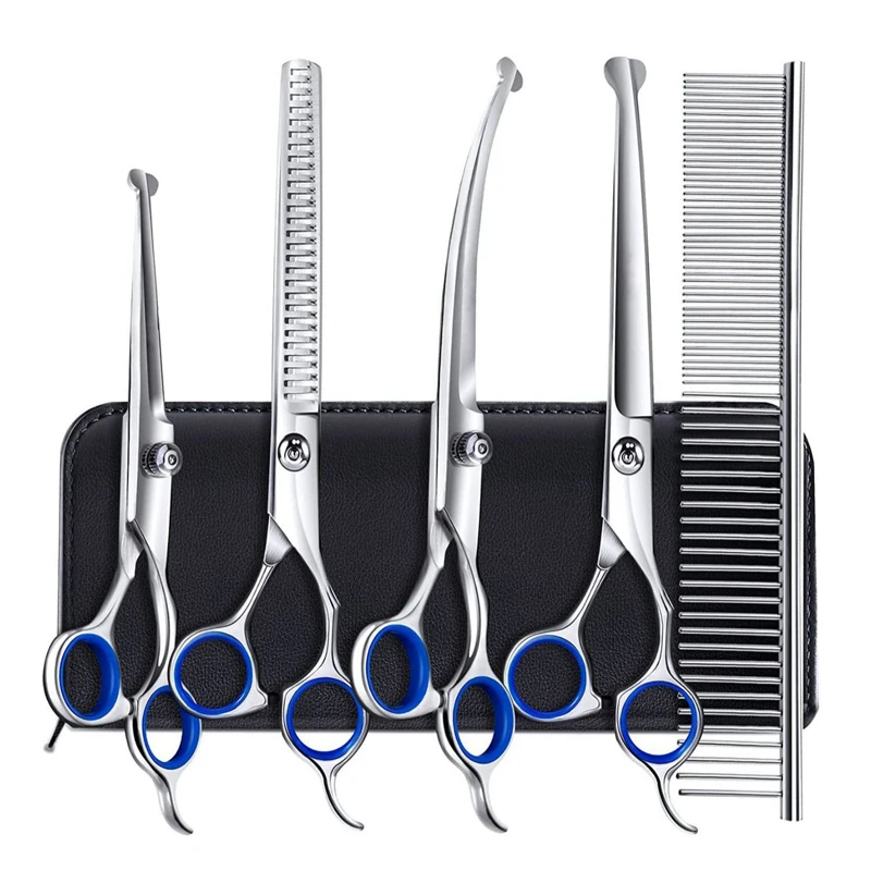 Pet Grooming Scissors Round Head Professional Stainless Steel Dog Hair Scissors Pet Professional Dog Grooming Kit for Cat