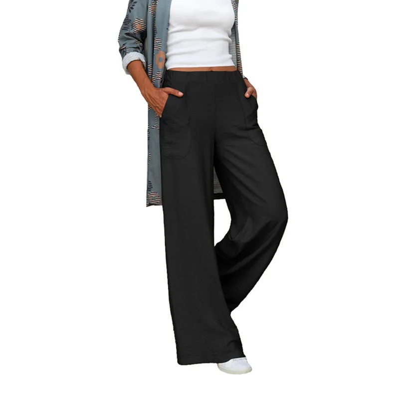 Plus-size Women's Slouchy Casual Pants Solid Color Elastic Waist Loose Wide-leg Pants