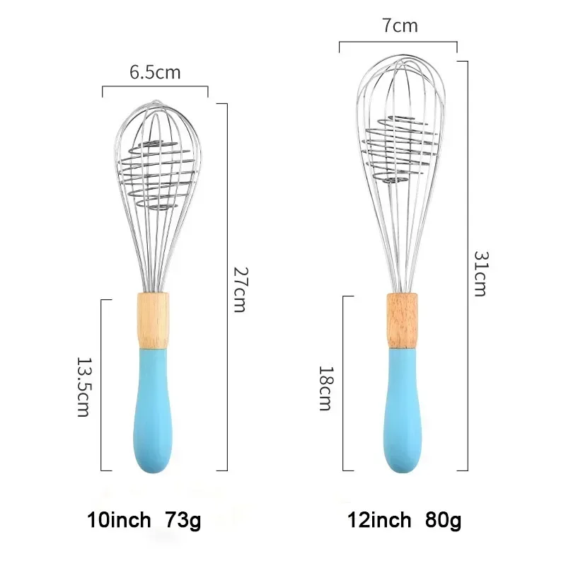 Manual Egg Blender Hand Beater Dough Cream Stirring Mixer Whisk Cooking Baking Kitchen Tools Wood Handle Stainless Steel
