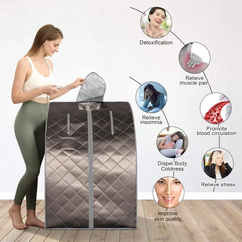 Portable Far Infrared Sauna Full Body Sauna Tent with Heating Foot Pad & Folding Chair for Relaxation & Detox 4