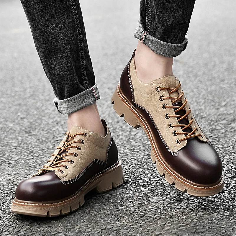 

Men English Style Thick Bottomed Work Attire Big Toe Shoes Men’s Platform Shoes Business Shoes Men Lace-up Waterproof Warm Shoes