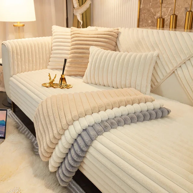 Winter thickened faux rabbit fur sofa cushion, warm seat pad, sofa slipcover for winter 1