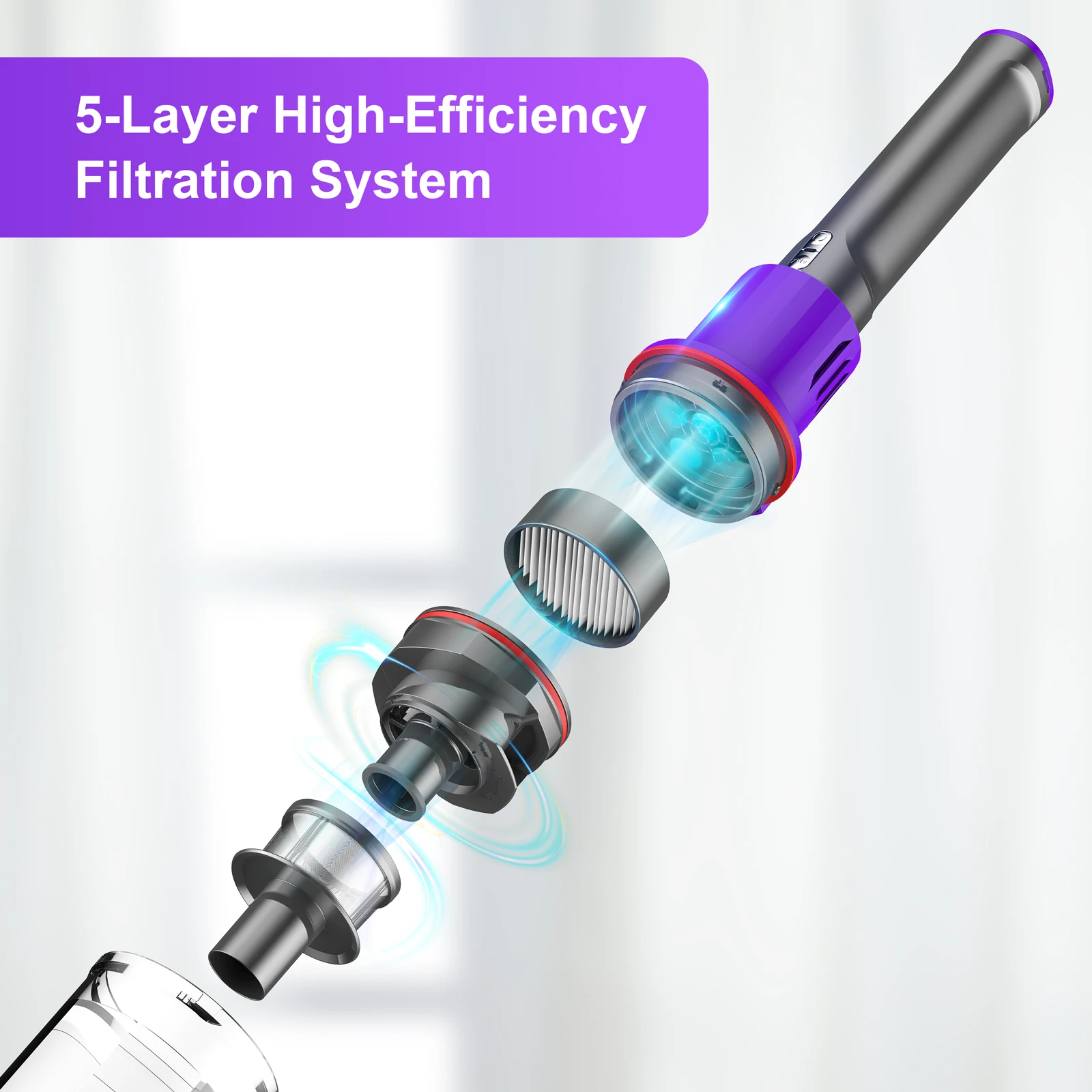 UMLO V102 Cordless Vacuum Cleaner for Home Carpet Hard Floor Pet Hair, Powerful Stick Vacuum with Brushless Motor,Purple 3