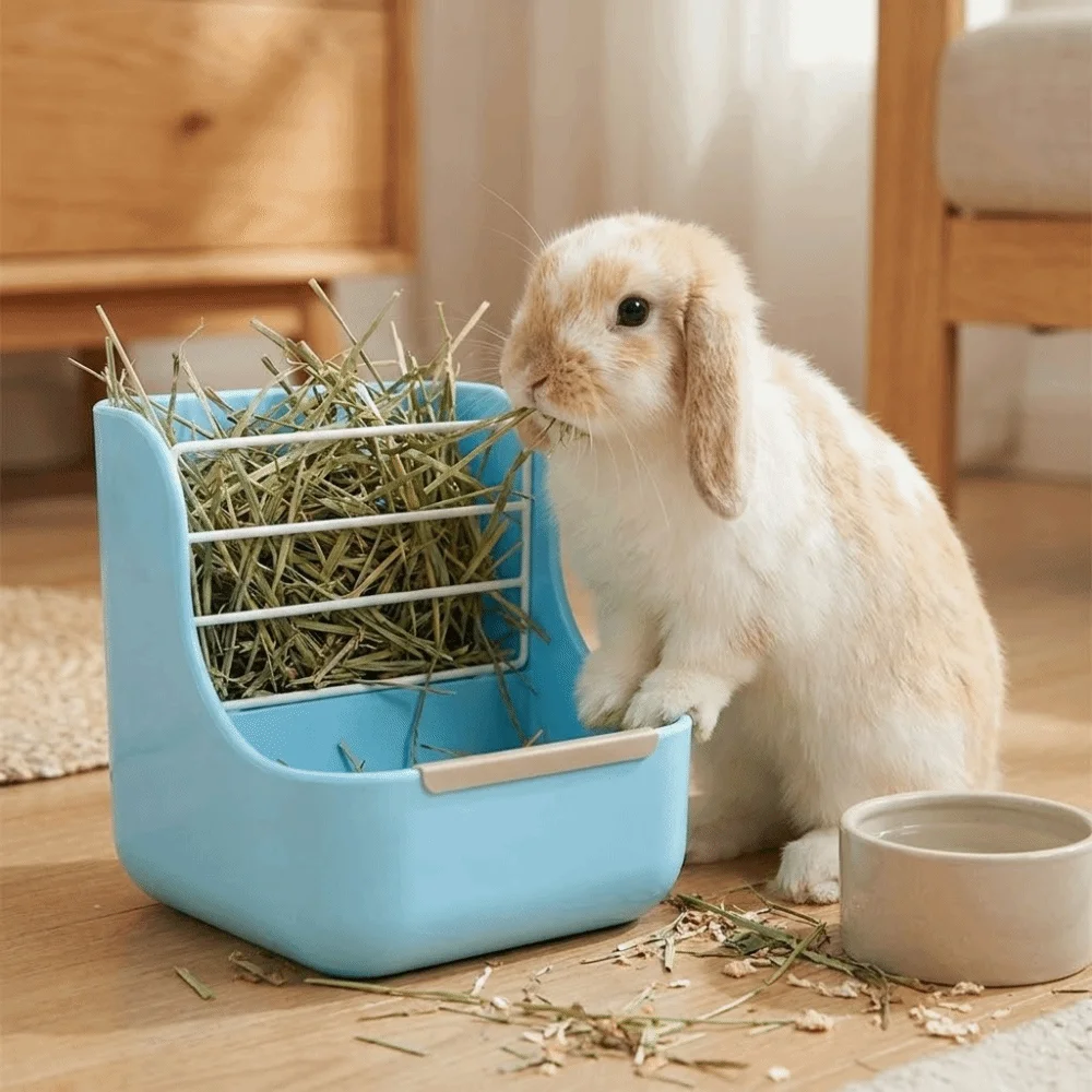 Accessori per Gabbie: Mangiatoia per Fieno 2 in 1, Rastrelliera Fissa per Erba, Mangiatoia Anti-Masticazione per Piccoli Animali, Rastrelliera per Fieno Anti-Ribaltamento Durevole per Conigli - immagine 4