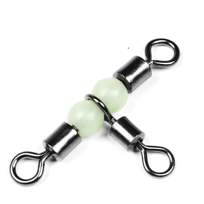 Connecteur de pêche 3 voies T-Turn en acier inoxydable avec perles lumineuses - 10/50 pièces