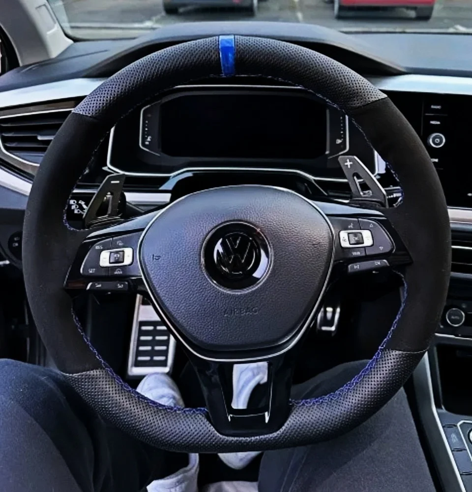 Anpassung Auto Lenkrad Abdeckung Zubehör Hand Nähen Wildleder Leder Für Volkswagen VW Golf7 Mk7 Neue Polo Jetta – Detail 1