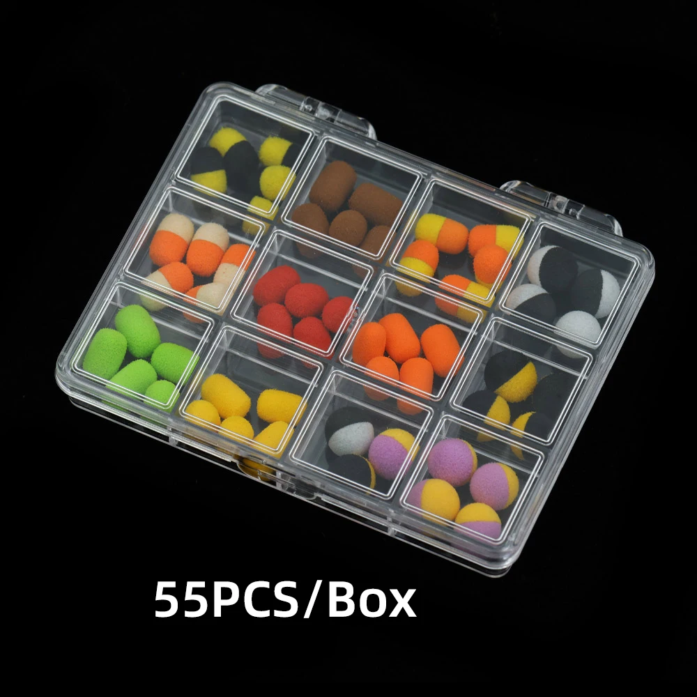 55PCS bouillettes carpe cylindriques et rondes - appât flottant mousse pour montage zig rig