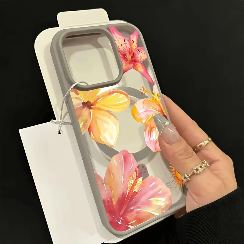 Floral Yellow & Pink MagSafe Wireless Charging Phone Case with Air Magnetic Cover