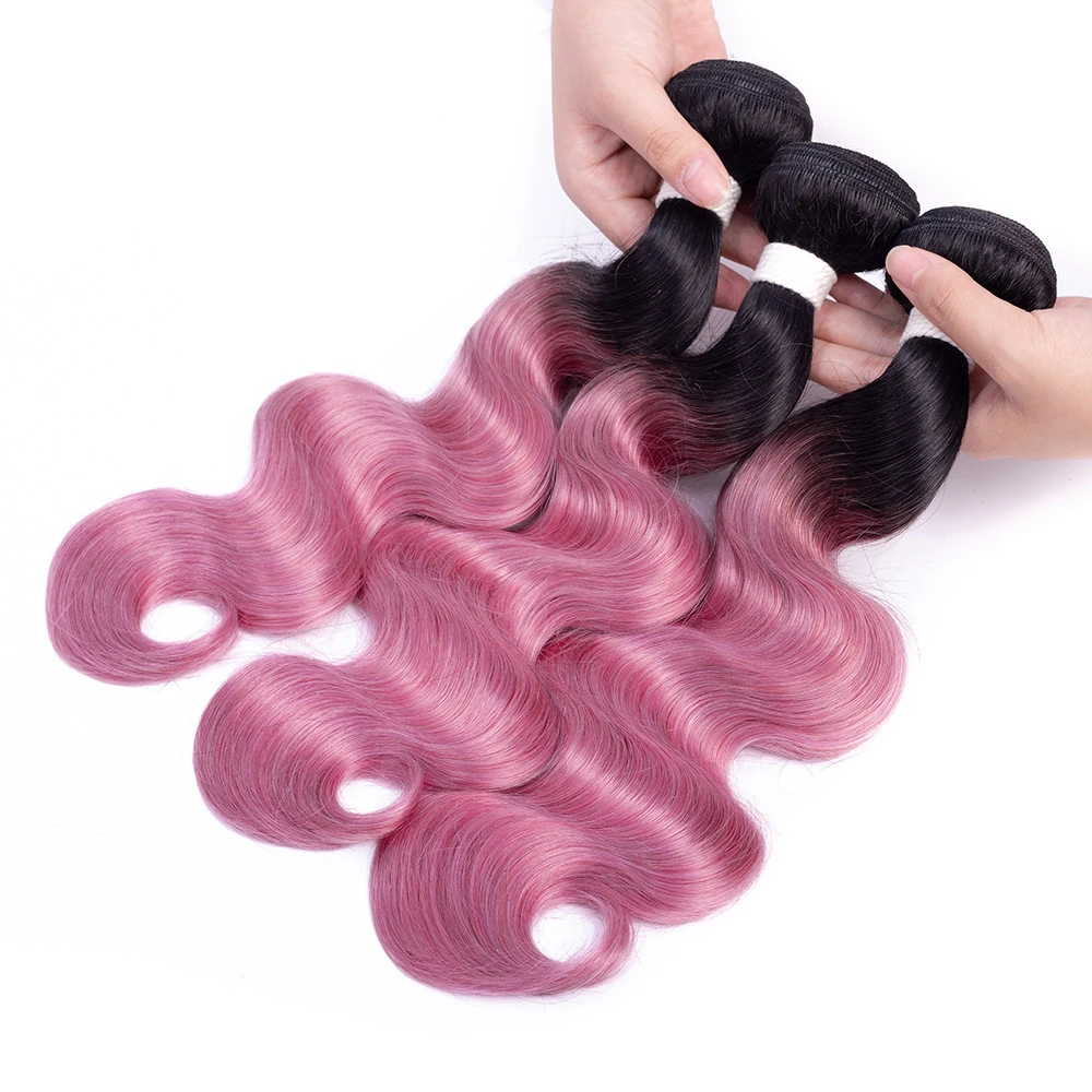 1B Silver Dark Grey Pink Rose Golden Ombre Body Wave Hair Bundles Human Hair 1/3/4 Bundles Remy Weave Extension