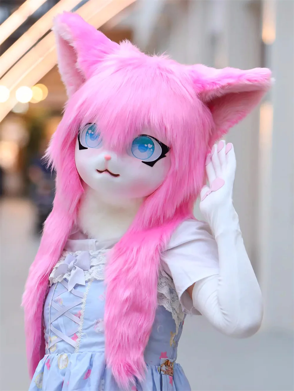 ヘッドセット毛皮のようなキグコスプレマスク足ヘッドベース