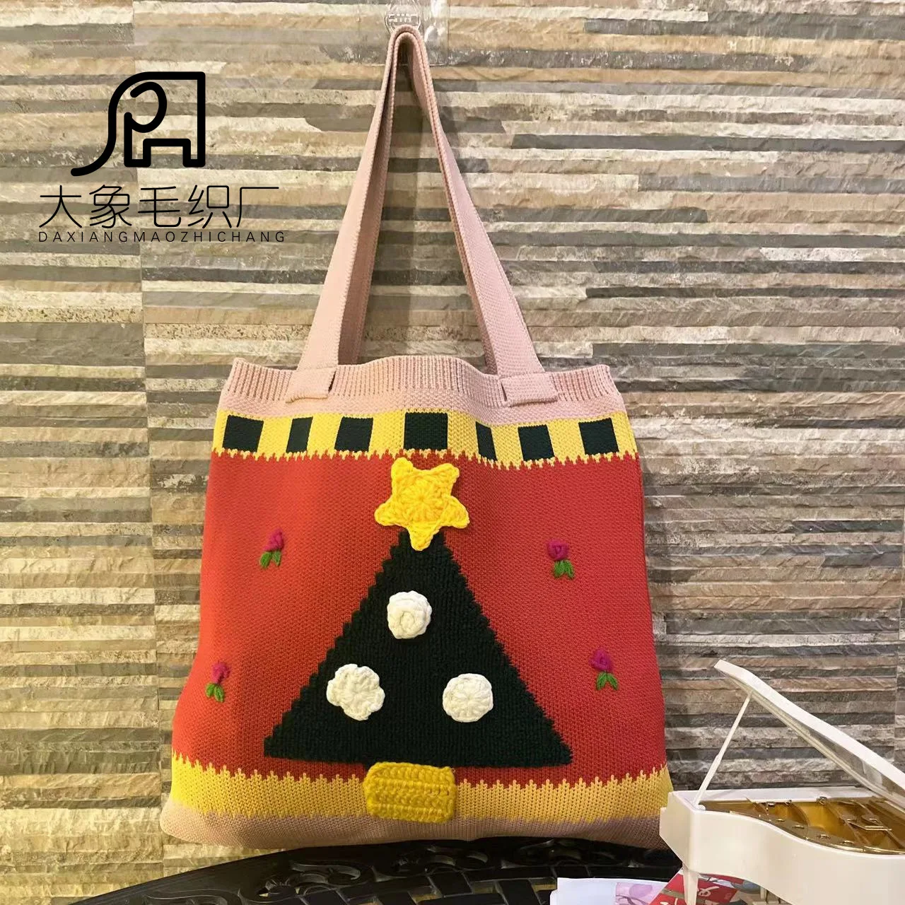 Women Knitted HandBag Hand Knitted Christmas Gifts Beach Bag Casual Shopping Bag Lightweight Shoulder Tote Woven Wrist Pouch