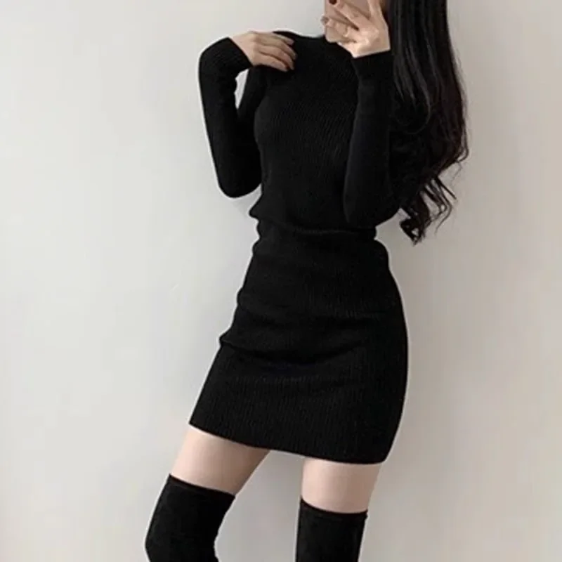 Fanan 2024 New Turtleneck Sweater Dresses Lady Sexy Slim Streetwear Bodycon Mini Dress Women Thick Basic Bottoming Dress Woman 5