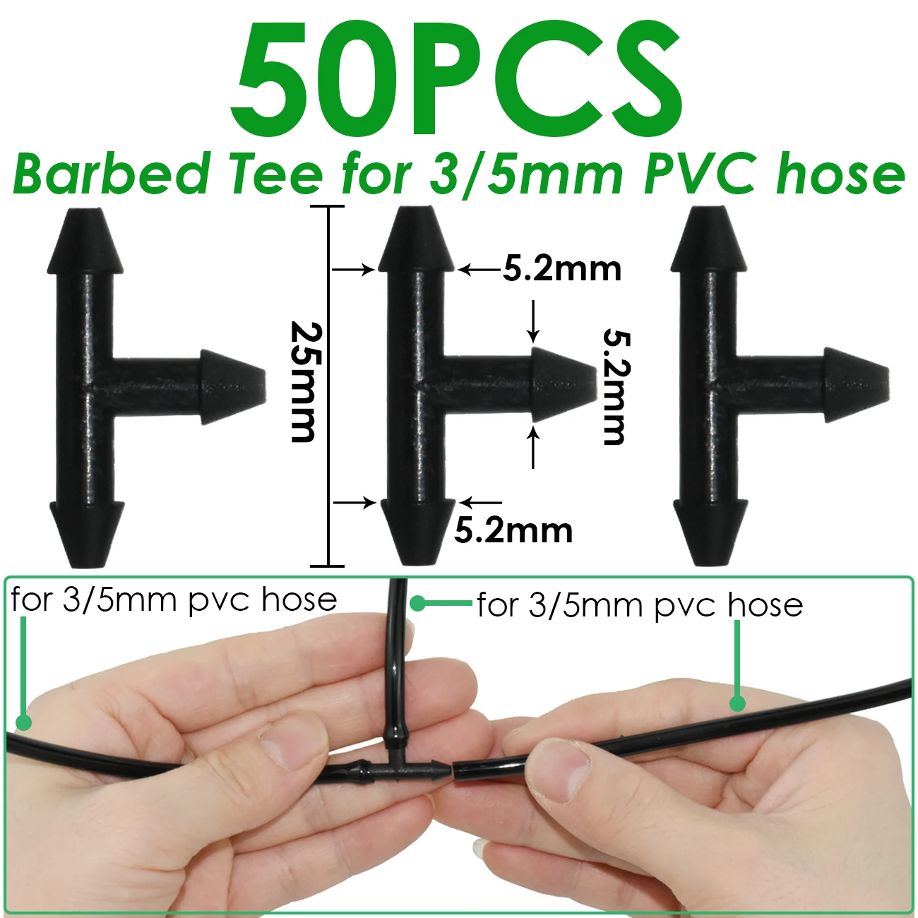 Sprycle 50 Stück 3/5mm Schlauchanschlüsse 3-Wege-T-Stück für 1/8'' Mikro-Tropfbewässerungsschläuche Kupplungen Bewässerungsrohr Gartenwerkzeuge – Detail 2