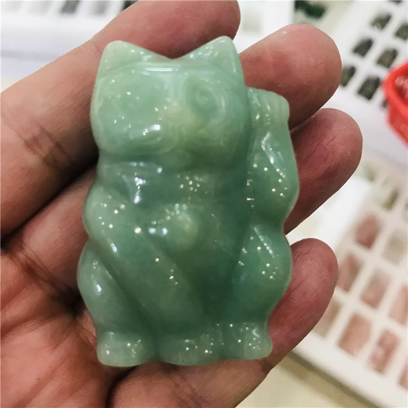 Natural crystal jade lucky fortune Cat Fortune Feng Shui statue Statue office decoration chakra healing stone statue decoration 2