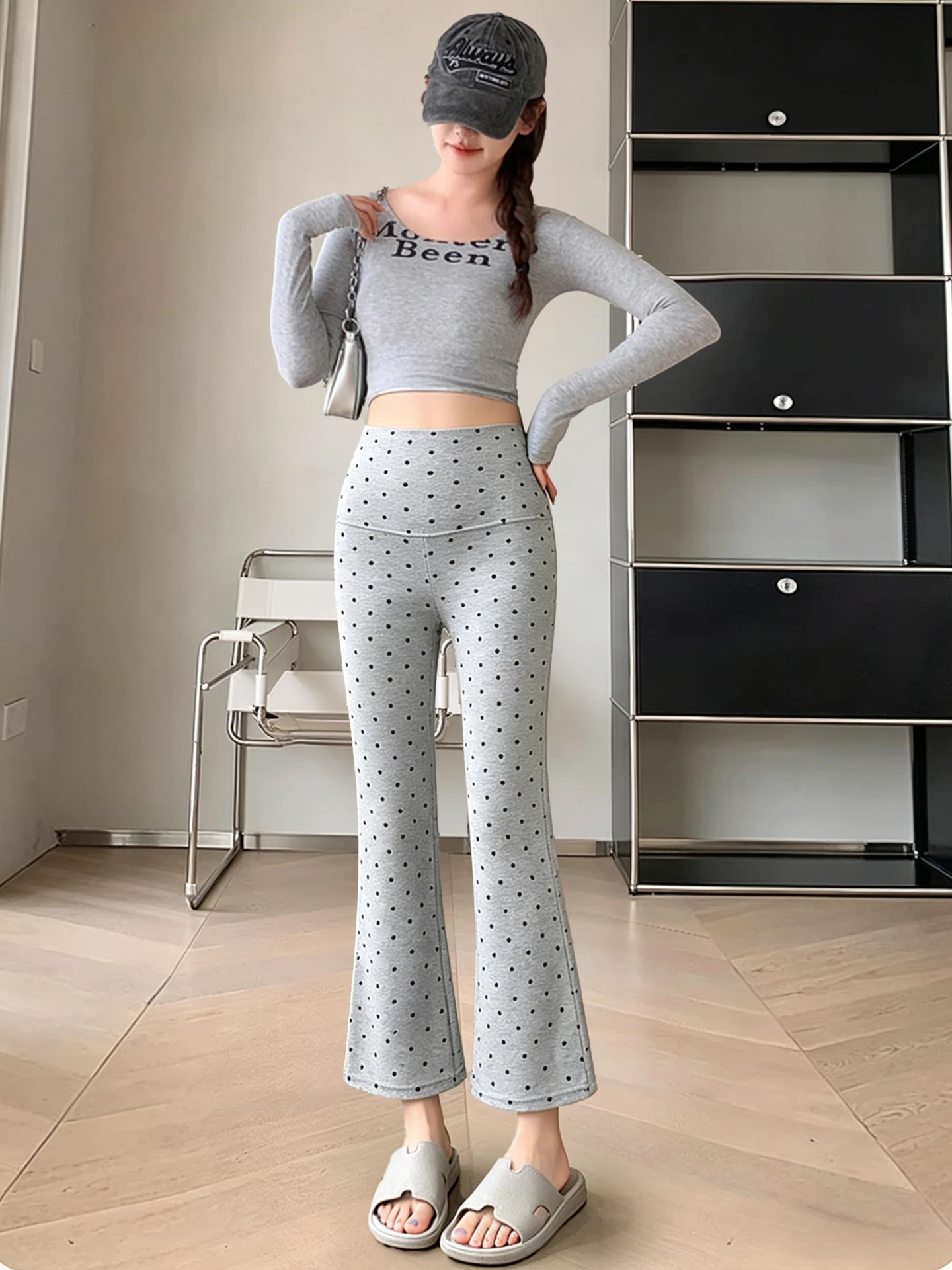임산부 바지 여름 얇은 폴카 도트 플레어 팬츠 아웃웨어 코튼 폴리에스터 9부 길이 봄 여름 신상품