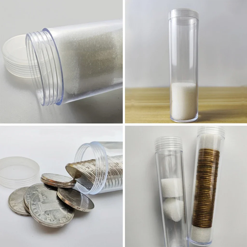 5Pcs 25mm Coin Storage Tubes Transparent Plastic Quarter Coin Tubes with Lid for Coin Collection Organizer 6