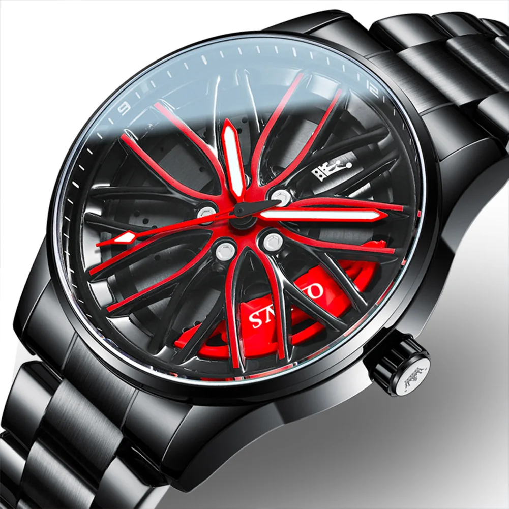 

OLEVS Men's Watches Fashion Wheel Hub Dial Wristwatch Original Quartz Watch for Man Waterproof Luminous Stainless Steel Unique