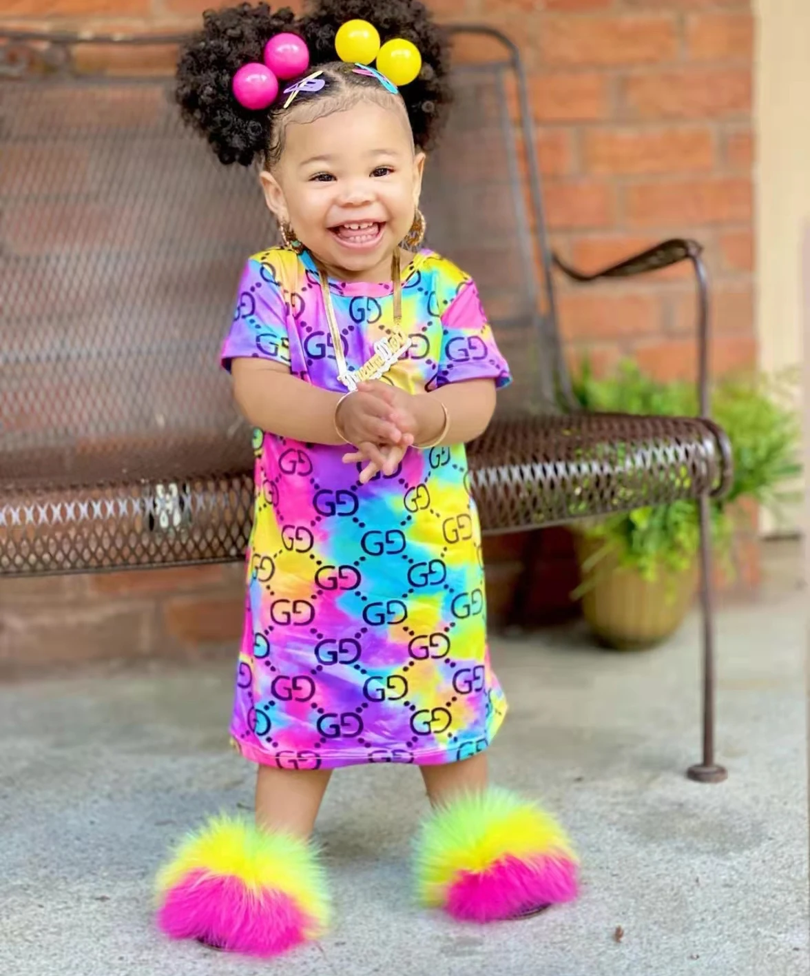 

Summer Kids Fur Slides Furry Children Shoes Fluffy Real Fur Slippers Soft Flat Toddler Flip Flop Cute Girls Plush Shoes Child