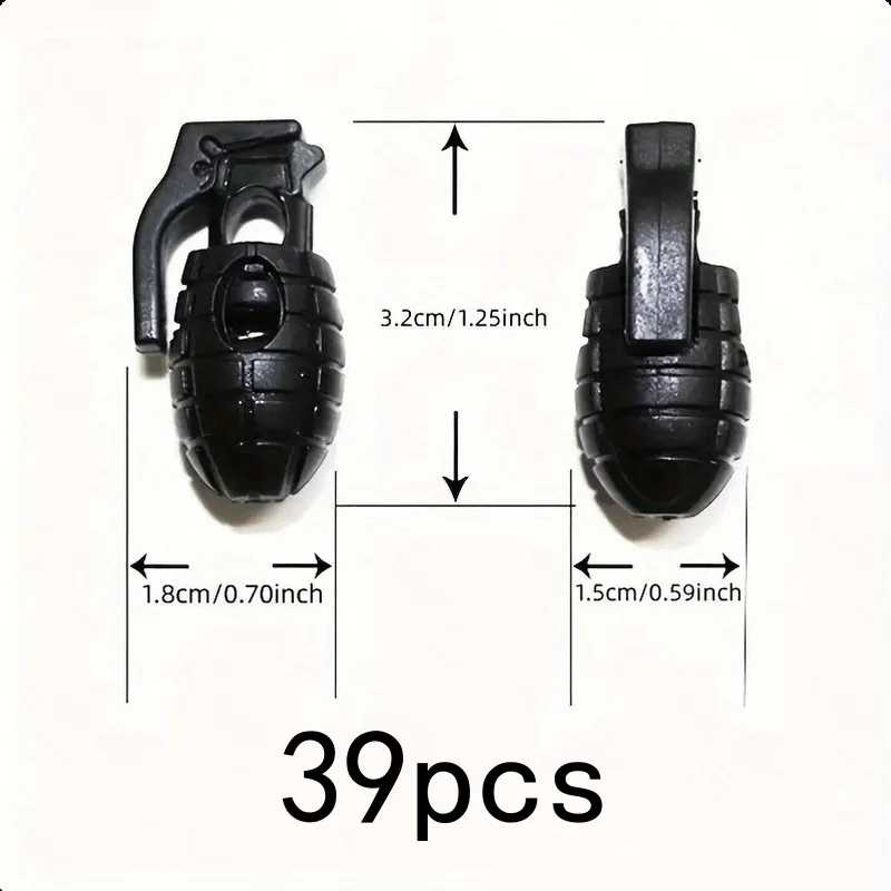 39개 블랙 그레네이드 레이스 락, 스포츠 신발 및 배낭용 미끄럼 방지 내구성 있는 끈 고정 장치