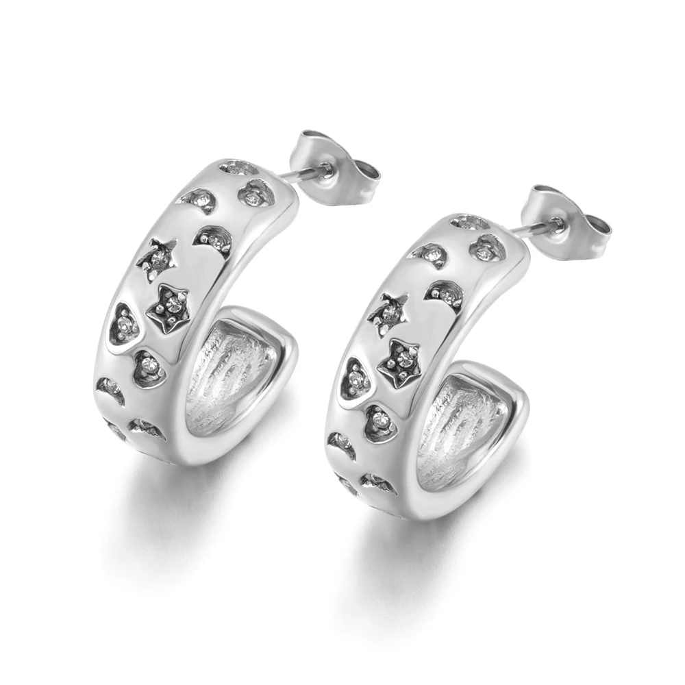 JeeMango Zarte weiße Zirkon-Stern-Mond-Edelstahl-Ohrringe für Damen, trendiger, wasserdichter Schmuck für den täglichen Gebrauch, Geschenke E26060 – Detail 2