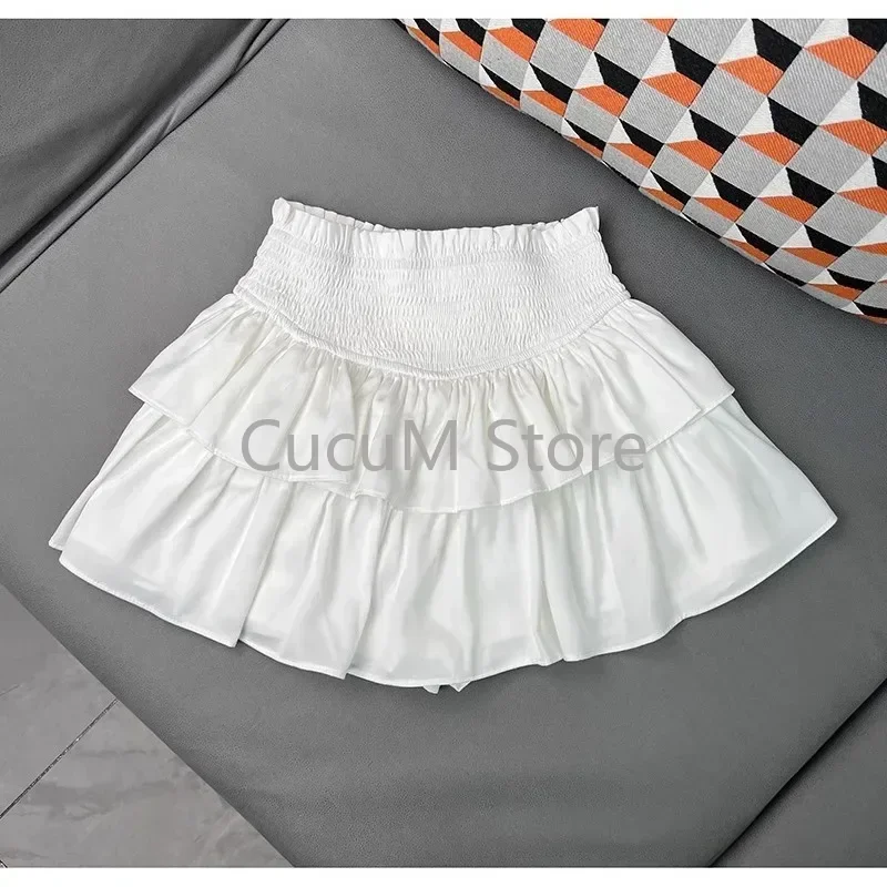 Sweet Cake Skirt Women's Ruffles Casual Simple Short Mini White Chiffon Skirt Black Kerean New 2024 Puffy Ballet Style Skirts 6