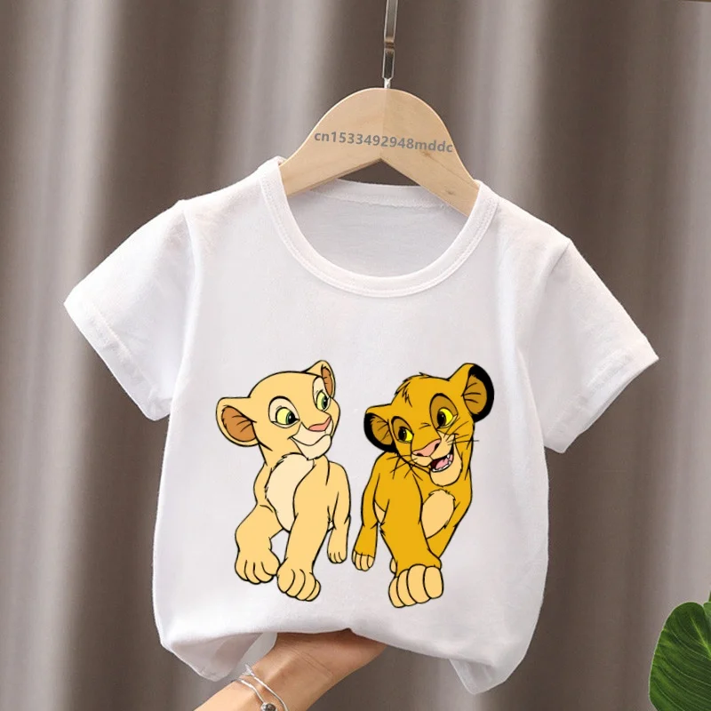 Hot Sale Lion King Simba and Nala Mufasa Print Kids T-Shirts Girls Clothes Baby Boys Short Sleeve T shirt Summer Children Tops 4