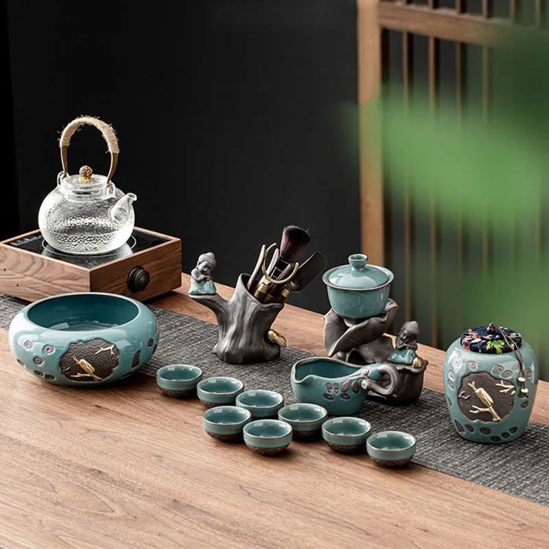 

Chinese Tea Set Teapot Ceramic Luxury Office Complete Bowl Semi-automatic Puer Kung Fu Tea Cup Set Gift Kitchen Tetera Teaware