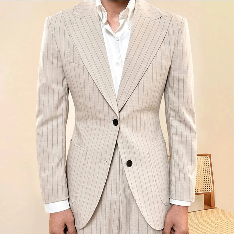 

Men's retro striped lapel collar suit jacket+pants Gentleman's fashionable temperament Naples single breasted suit M-3XL