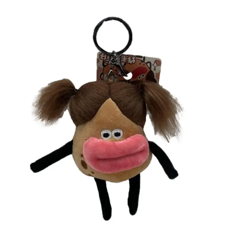 Cute Anime Big Mouth Girl Plush Keychain Sausage Mouth Doll Backpack Plushie Pendant Funny Stuffed Keyring Kids Toy Gift new korean cute thick lips monkey keychains creative animals big mouth car key chain girl bag pendant keyring lovers gifts