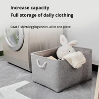 1Pc Beige/Grey Folding Storage Basket Linen Storage Fabric Wardrobe Office Bedroom Closet Toys Laundry Basket With Handle 1