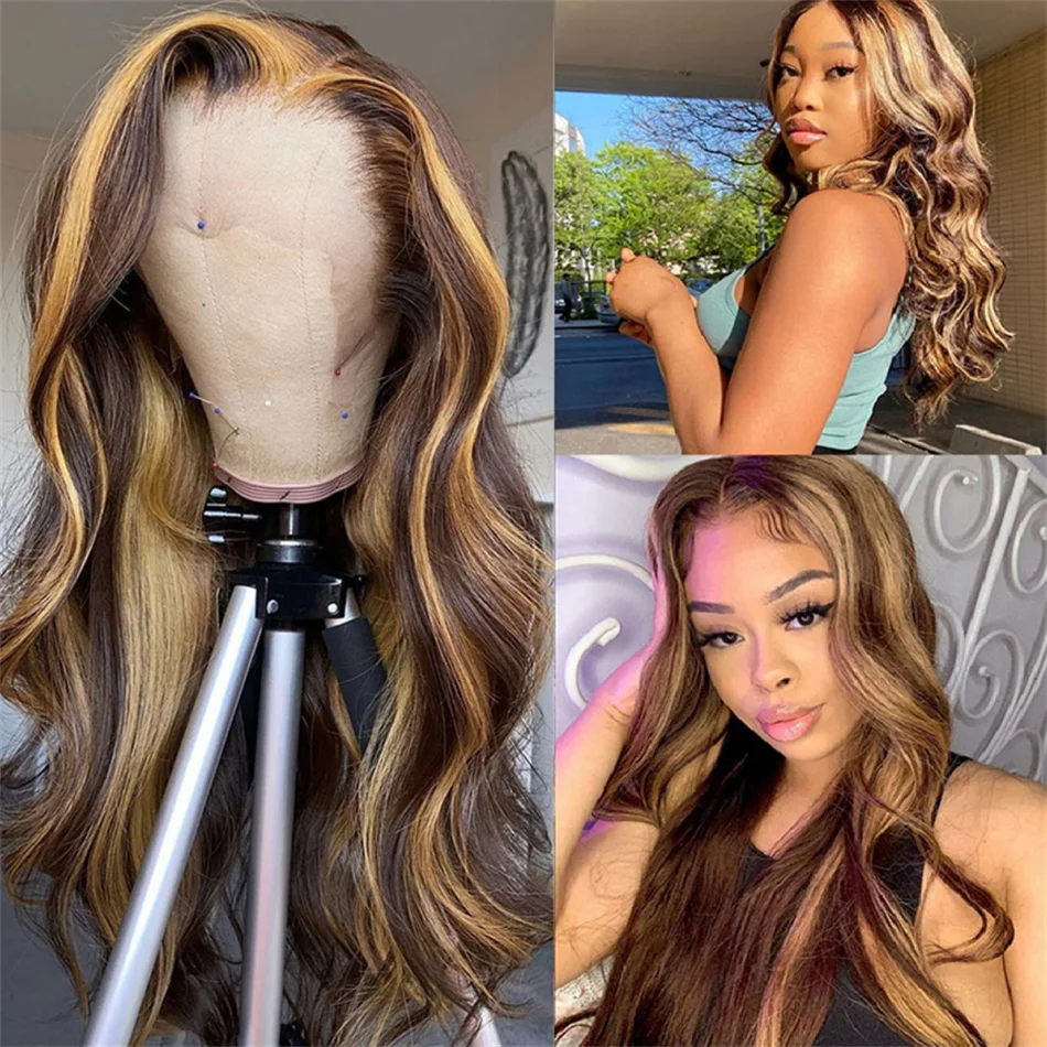 13x4 Lace Front Highlight Wigs Human Hair Body Wave Ombre Brown 13x6 Honey Blond Lace Frontal Wig human hair wig