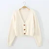 V Neck Cropped Cardigan Women Long Sleeve Twist Knitted Sweater Coats Autumn Winter Keep Warm Korean Fashion Jacket Cardigan 2
