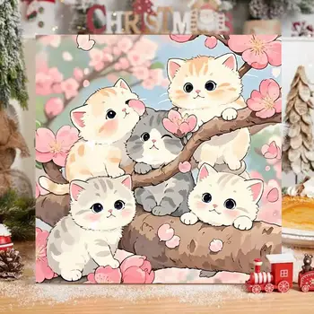 Dipinto Digitale a Olio Gatto, Pittura su Tela Dipinta a Mano, Kit Fai da Te per Disegnare Gattini con Numeri, Decorazione Murale per Casa, Regalo