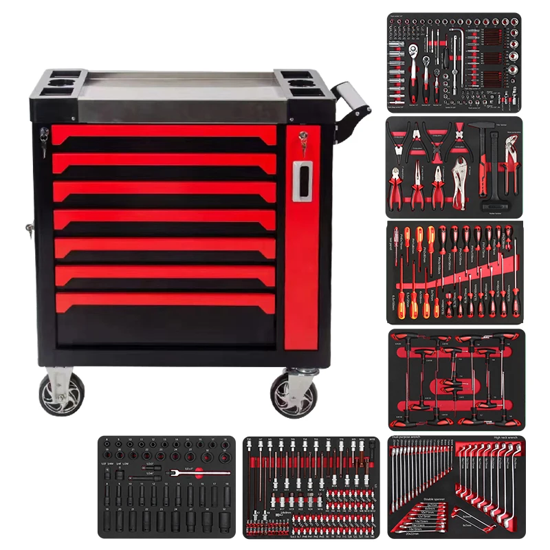 

7 Drawers Garage Storage Trolley Sets Box Tool Chest Workshop Trolley Heavy Duty Tool Cabinet with High Quality Hand Tools