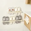 WORTHBUY No Punching Wall-mounted Shoes Rack Self-adhesive Plastic Storage Rack For Slippers Bathroom Shoes Organizer Holder 2