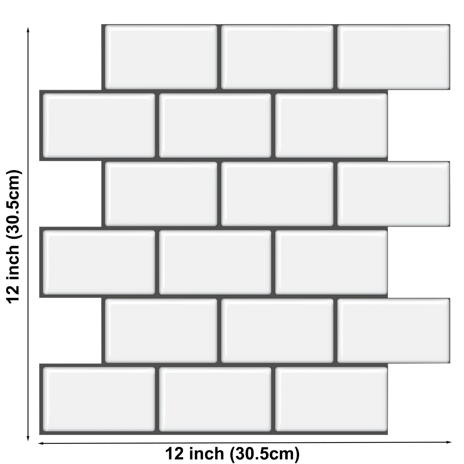 Large 3D Subway Wall Tile Stickers - Peel and Stick Waterproof Vinyl Wallpaper Set (10 Sheets, 12x12 Inch Each)