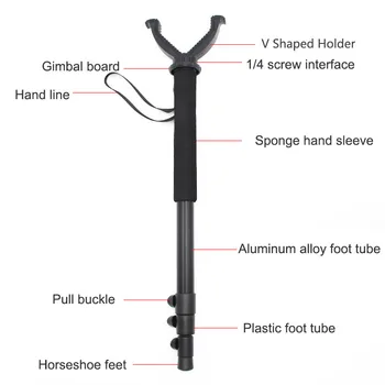 Aluminum Hunting Shooting Accessory V Shaped Rotating Yoke Monopod Telescopic Shooting Stick Hunting Stick with Shoulder Strap 6