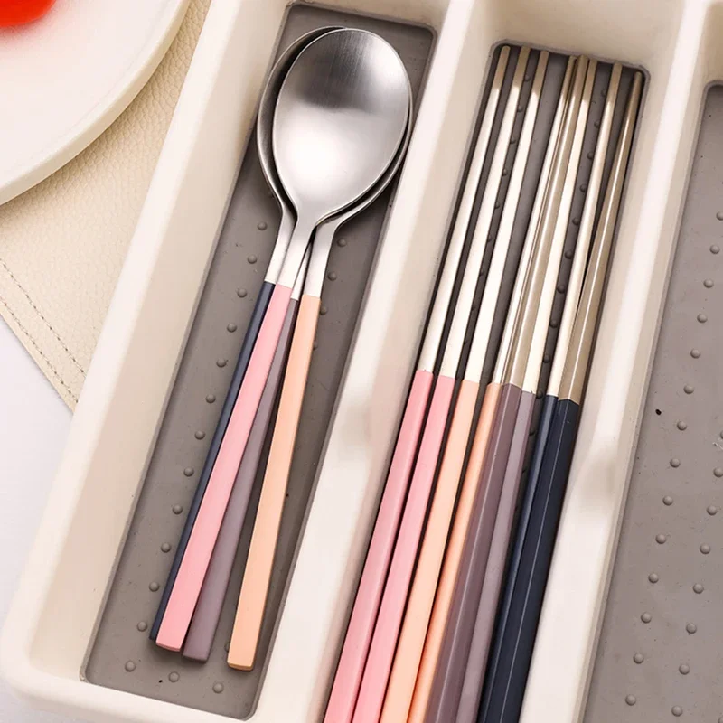 Cutlery Set Stainless Steel Tableware 8Pcs Korean Spoons Chopsticks Dinner Simple Style