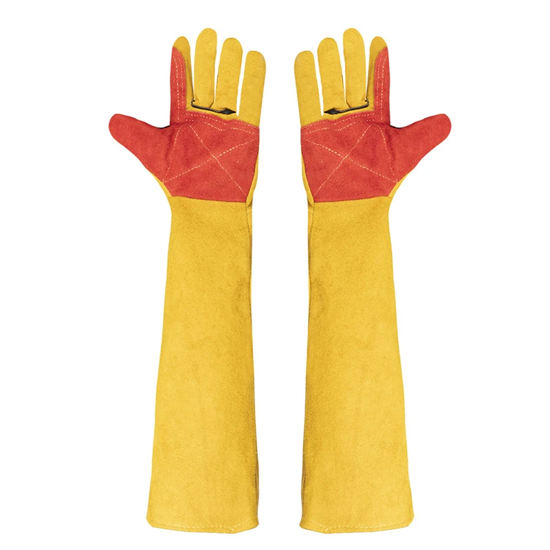 1 Pair Leather Welding Gloves Heat/Fire Resistant Mitts for Oven, Grill, Fireplace, Animal Handling Gloves with 60cm Long Sleeve 4