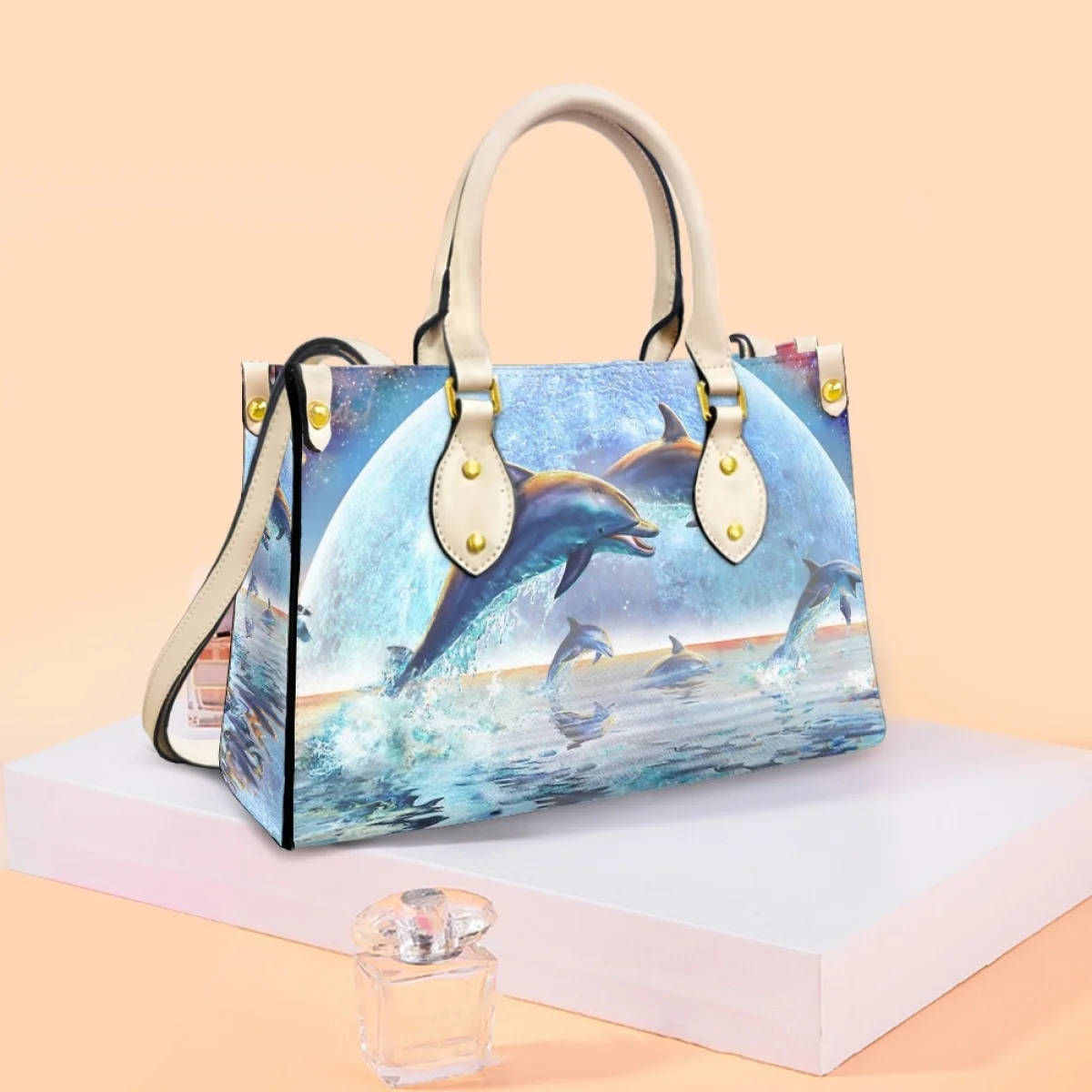 Belidome Blue Dolphin Print Luxuy Women Fashion Handbags Wallet Tote Bag Shoulder Bags Top Handle Satchel Purse Sac A Main