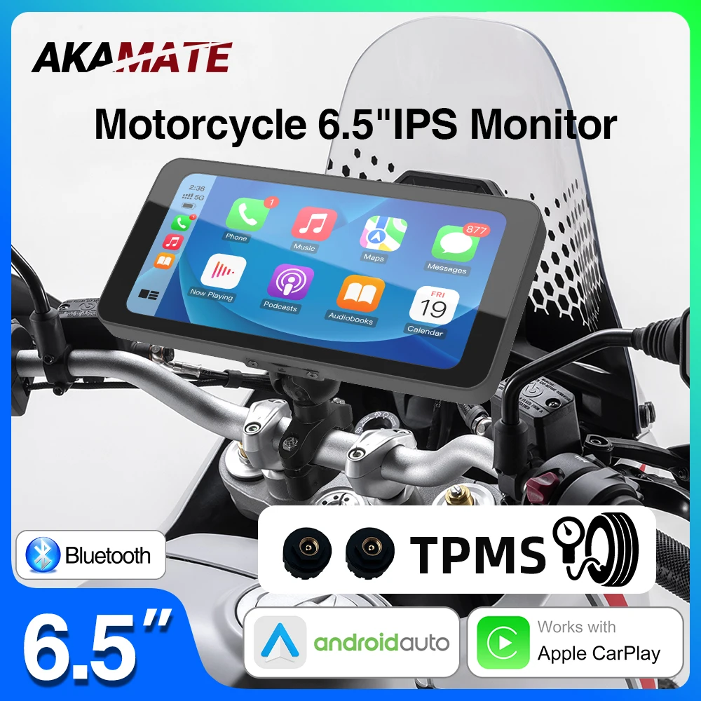 Monitor per moto da 6,5 pollici Wireless CarPlay Android Auto Monitor di navigazione GPS Impermeabile IPS Bluetooth Display per moto portatile