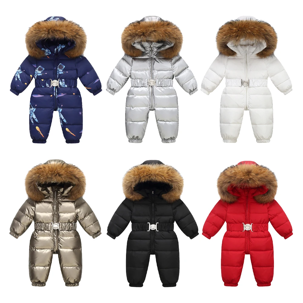 

2023 Winter Ski Suit Baby Jumpsuit Boy Overalls down jacket Kids toddler girl Clothes Children Clothing faux fur coat overcoat