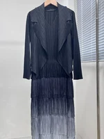 DEAT-معطف نسائي مطوي وفستان شرابة مقسم ، ستايل أنيق ، لون سادة ، قماش فضفاض نسائي ، جديد ، خريف ، 15KB4703 ، طقم 2 قطعة ، 2023 1