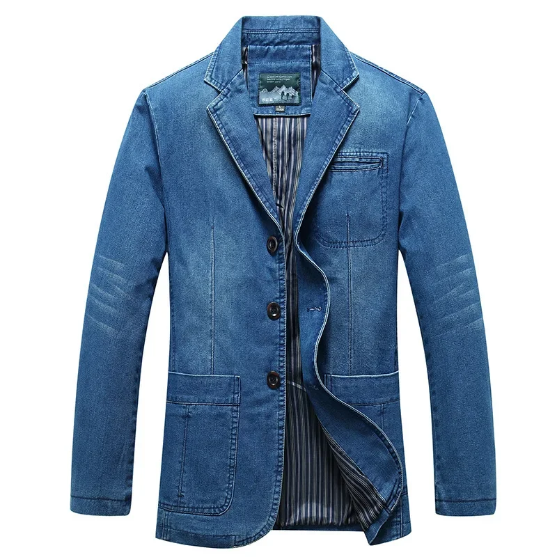 Men's Loose-fit Denim Blazer Casual Western-style Clothes Jacket Youthful Vibe 2182