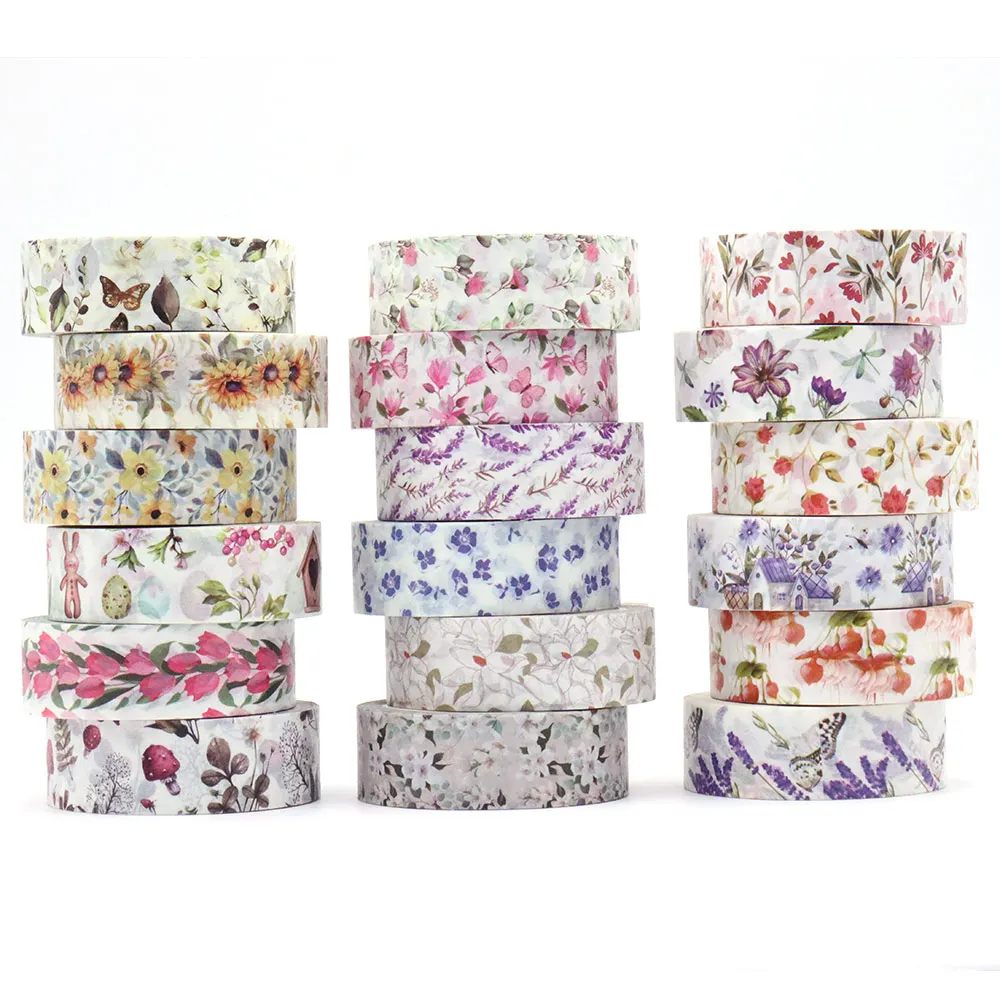 

1 шт. 15 мм x 10 м красочные цветочные Лавандовые бабочки листья искусственные японские канцелярские принадлежности васи лента стикер офисные принадлежности