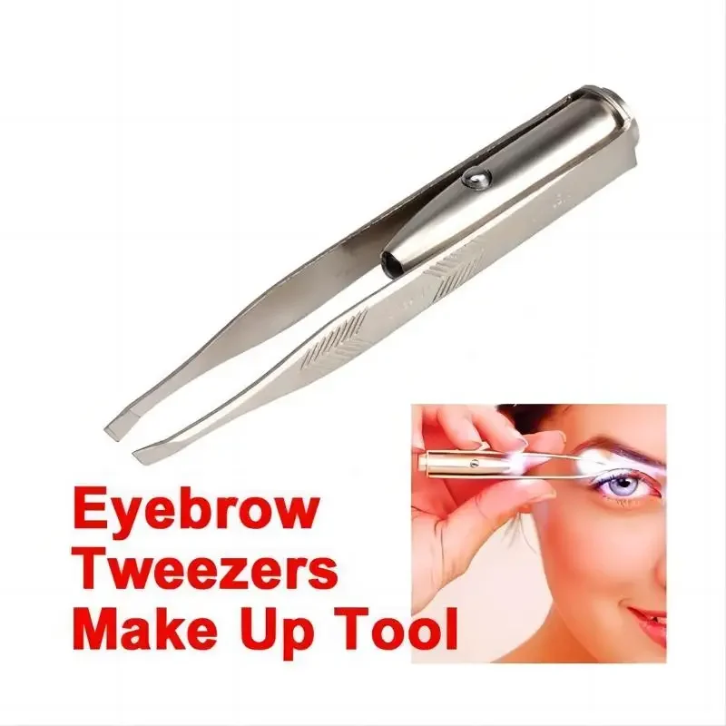 Portable Stainless Steel Smart Design Eyebrow Hair Remove Tweezer With LED Light Makeup Tool