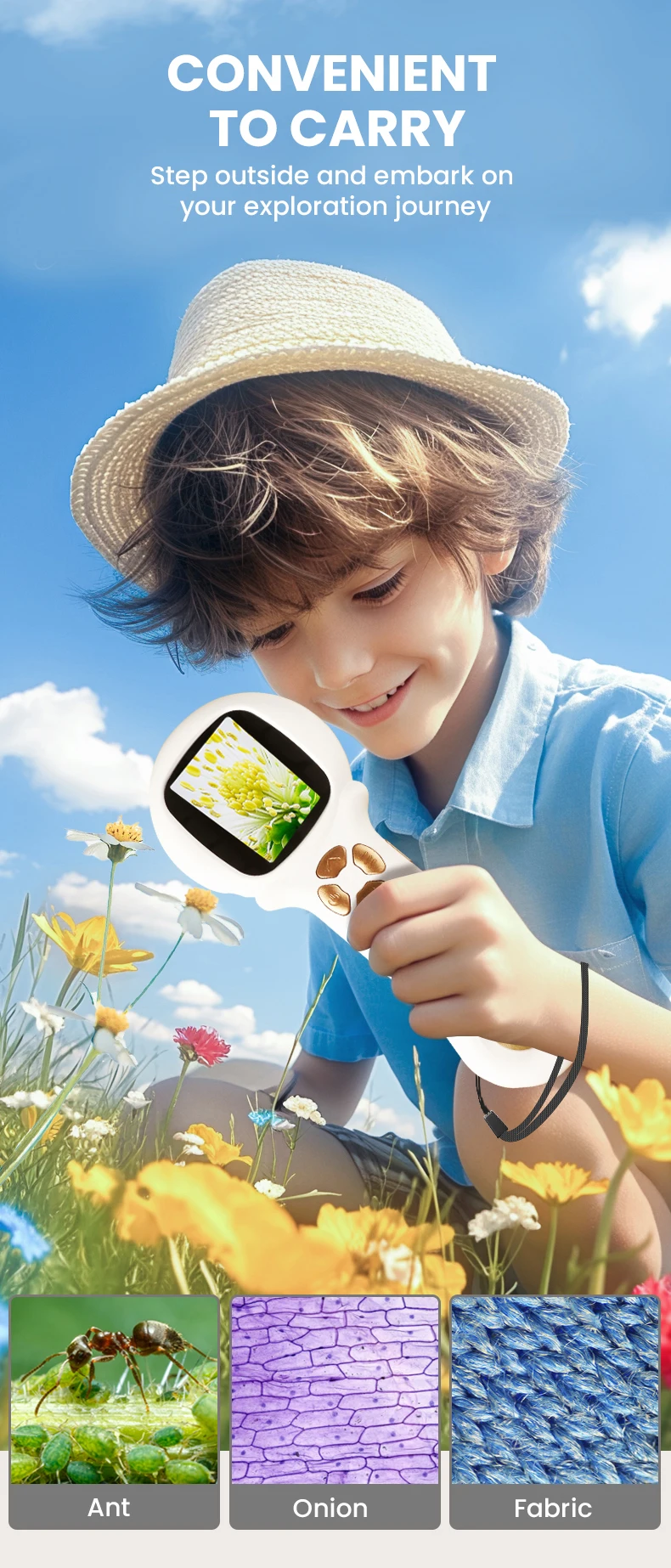 2 Zoll LCD-Bildschirm Handmikroskop - Lehrreiches Wissenschafts-Set Mini LED Taschenlupe Insektenmikroskop Spielzeug für Kinder Geburtstagsgeschenke – Detail 3