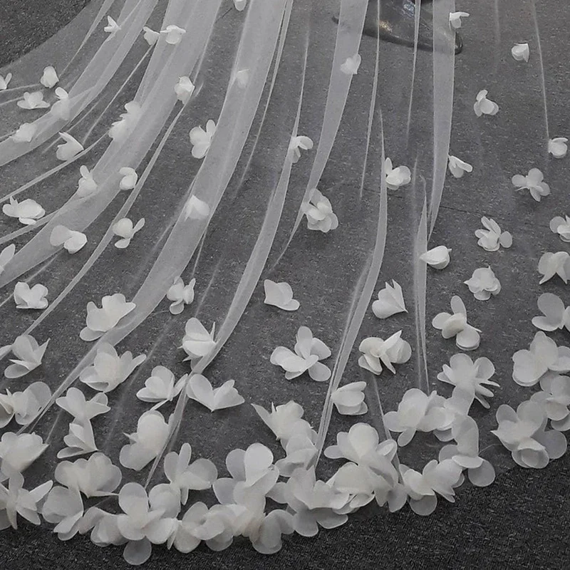 White Ivory Bridal Veil Long Cathedral Wedding Veils 3D Flowers Floral Lace Petals Veil Bride Wedding Accessories bridal veil