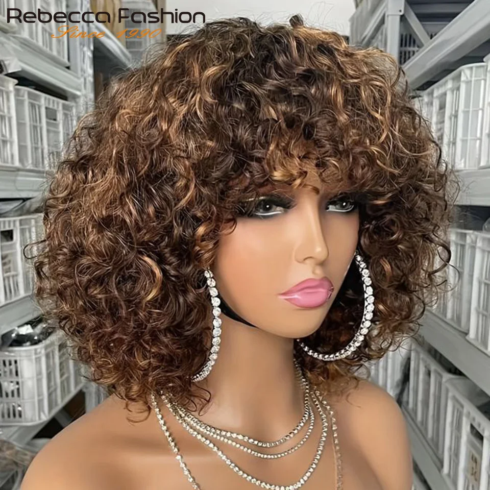 Human Hair Wigs Short Pixie Bob Cut With Bangs Jerry Curly For Women
